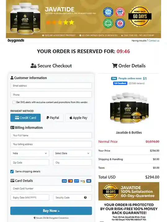 Javatide Order Page